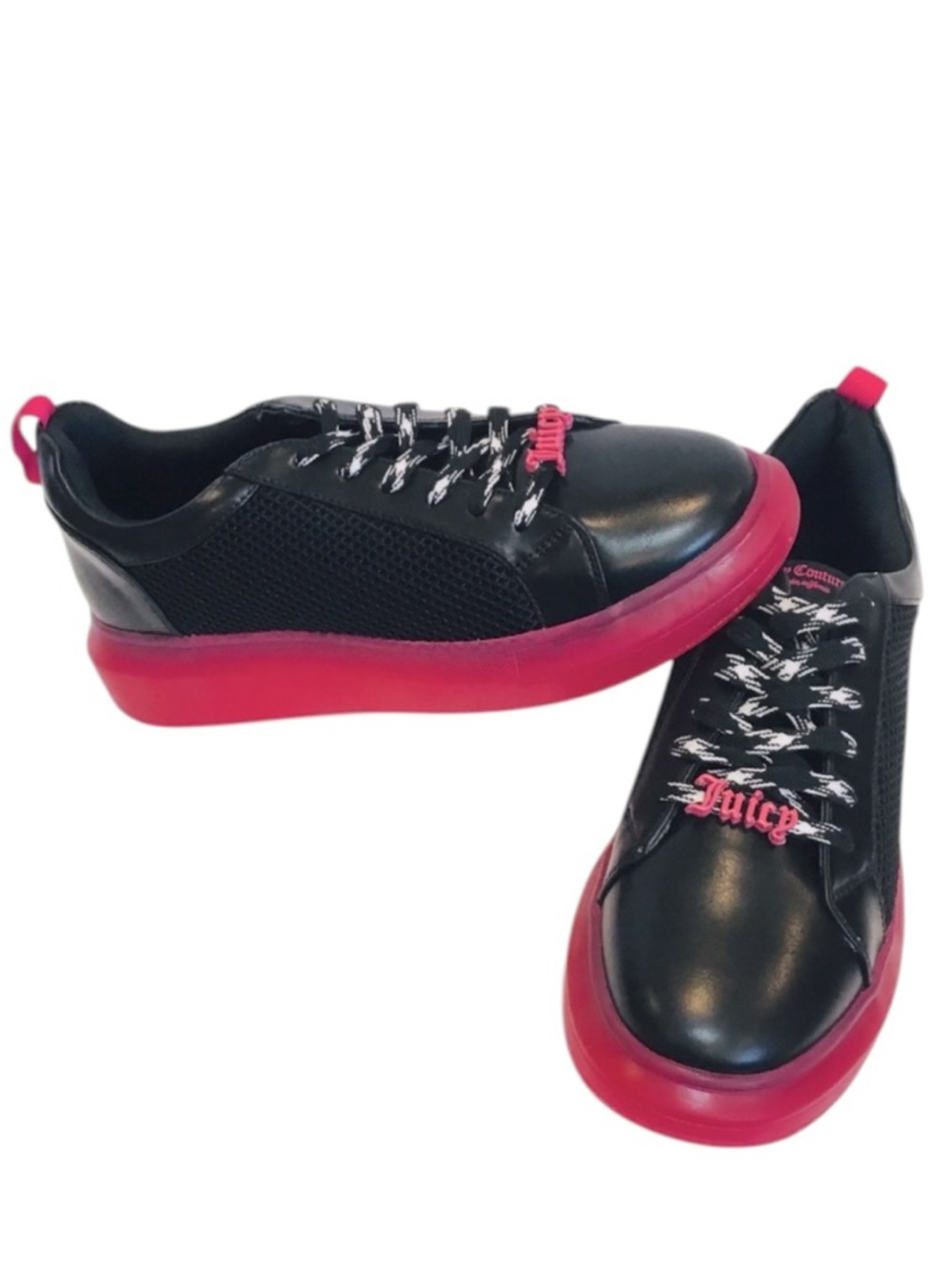 Juicy Couture DEMI Black Neon Pink Lace-Up Chunky Sneakers Retro Y2K Size 8 NEW